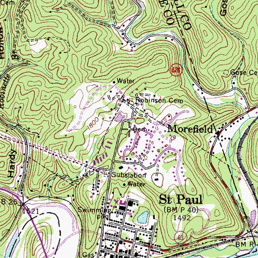 Topographic Map of Saint Paul Cemetery, VA