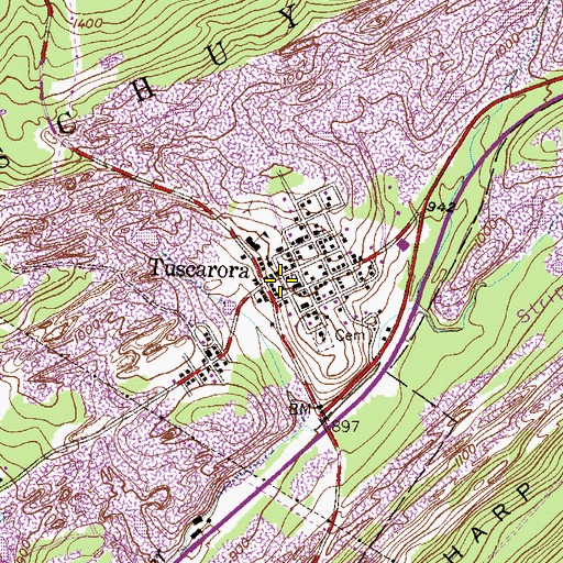 Topographic Map of Tuscarora Post Office, PA