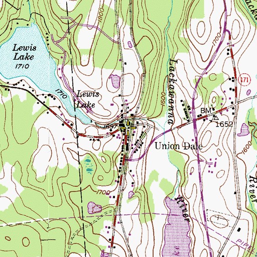 Topographic Map of Union Dale Post Office, PA