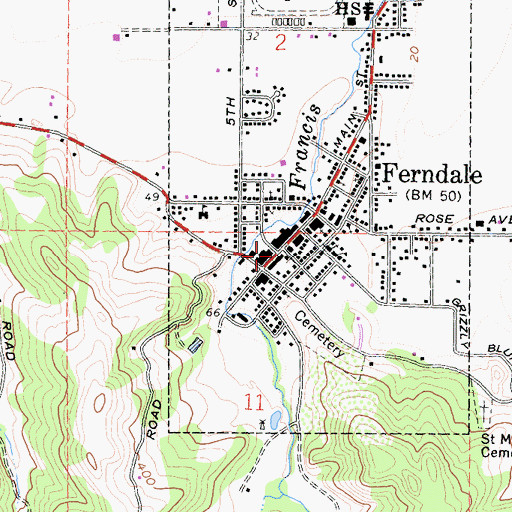 Topographic Map of Ferndale, CA