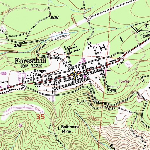 Topographic Map of Foresthill, CA