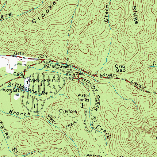Topographic Map of Anthony Creek Horse Camp, TN