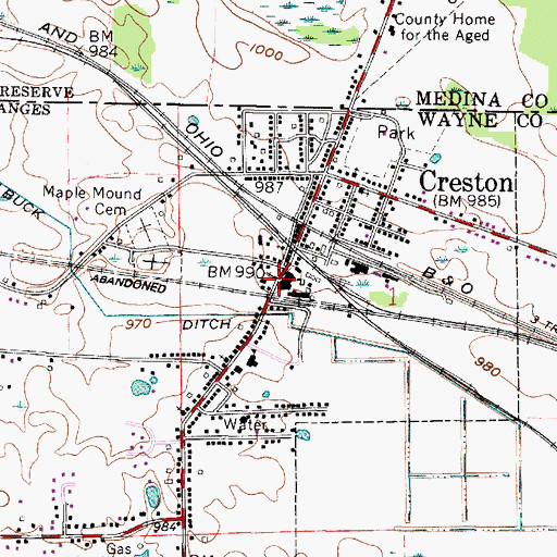 Topographic Map of Creston Post Office, OH