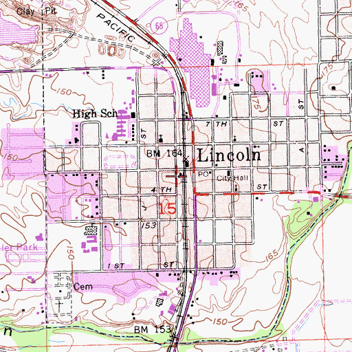 Topographic Map of Lincoln, CA
