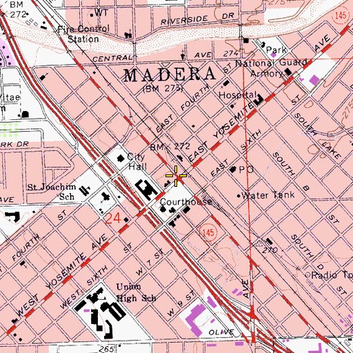Topographic Map of Madera, CA