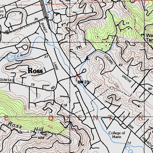 Topographic Map of Ross, CA
