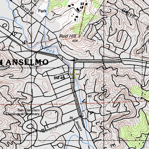 Topographic Map of San Anselmo, CA