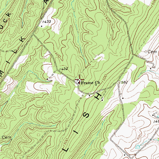 Topographic Map of Bethel Frame Church Cemetery, PA