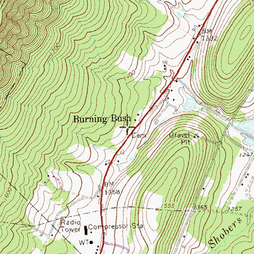 Topographic Map of Burning Bush Cemetery, PA