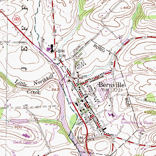 Topographic Map of Friedens Evangelical Lutheran Church Cemetery, PA
