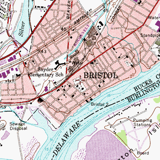 Topographic Map of Bristol Friends Cemetery, PA