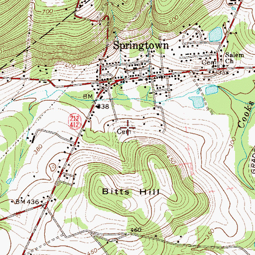 Topographic Map of Springtown Cemetery, PA