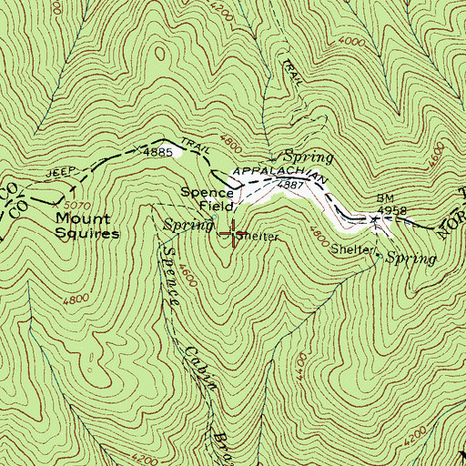 Topographic Map of Spence Field Shelter, NC