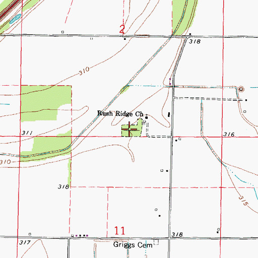 Topographic Map of Rush Ridge Cemetery, MO