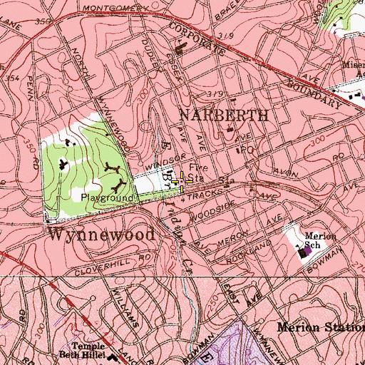 Topographic Map of Narberth Police Department, PA