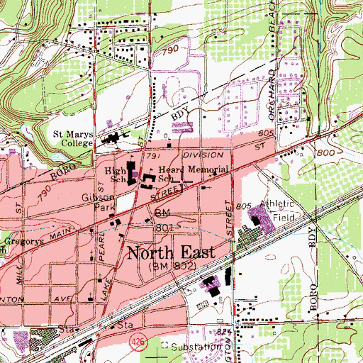 Topographic Map of North East Police Department, PA