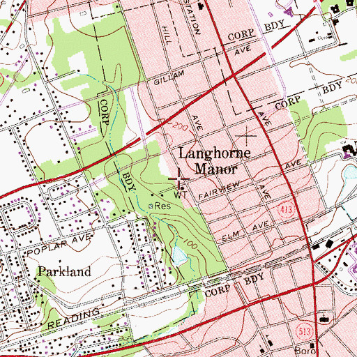Topographic Map of Langhorne Manor Police Department, PA