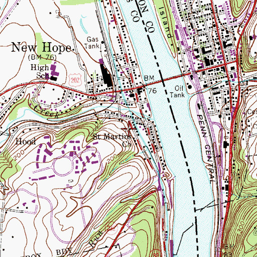 Topographic Map of New Hope Police Department, PA