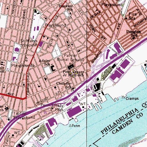 Topographic Map of Philadelphia Police Department - 26th District, PA