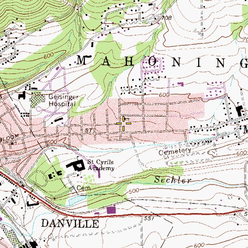 Topographic Map of Mahoning Township Police Department, PA