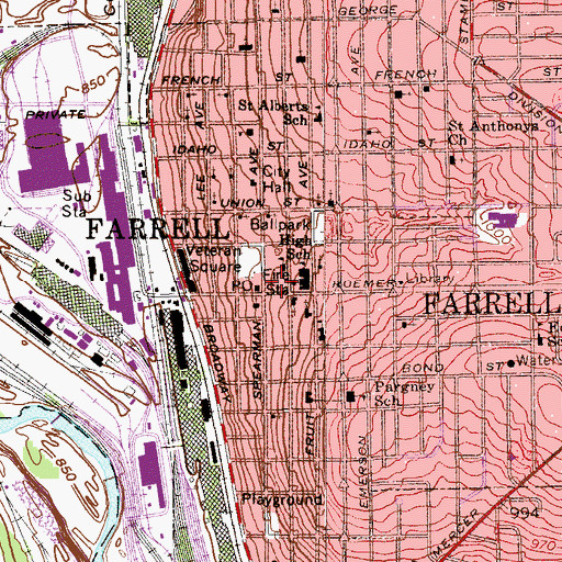 Topographic Map of Farrell Police Department, PA