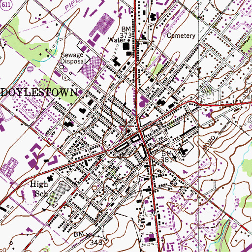 Topographic Map of Central Bucks Regional Police Department, PA