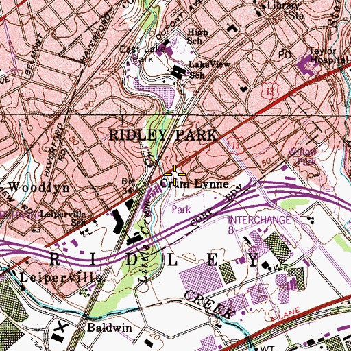 Topographic Map of Ridley Park Police Department, PA