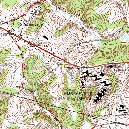 Topographic Map of Pennsylvania State Police Troop J Embreeville Station, PA