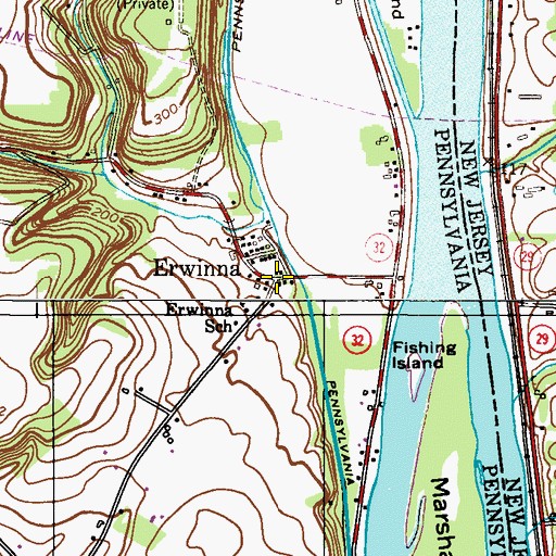 Topographic Map of Erwinna Post Office, PA