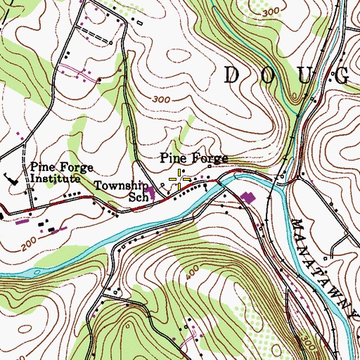 Topographic Map of Pine Forge Post Office, PA