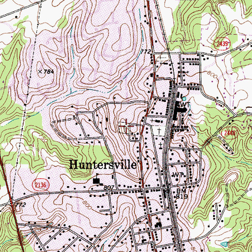 Topographic Map of Huntersville Baptist Church Cemetery, NC