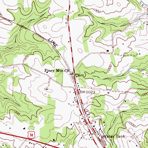 Topographic Map of Piney Mountain Church Cemetery, NC