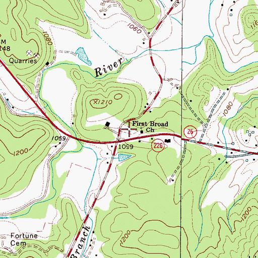 Topographic Map of First Broad Church, NC