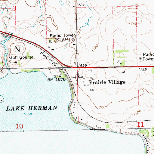 Topographic Map of Prairie Village Cemetery, SD
