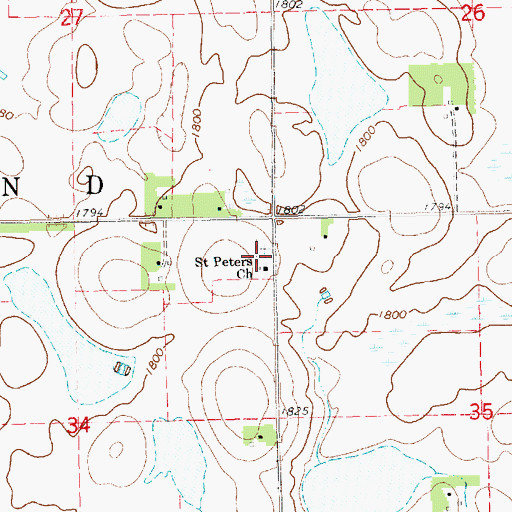Topographic Map of Saint Peter Lutheran Cemetery, SD
