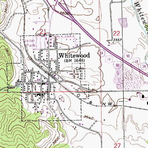 Topographic Map of Whitewood Cemetery, SD