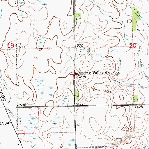 Topographic Map of Spring Valley Baptist Cemetery, SD