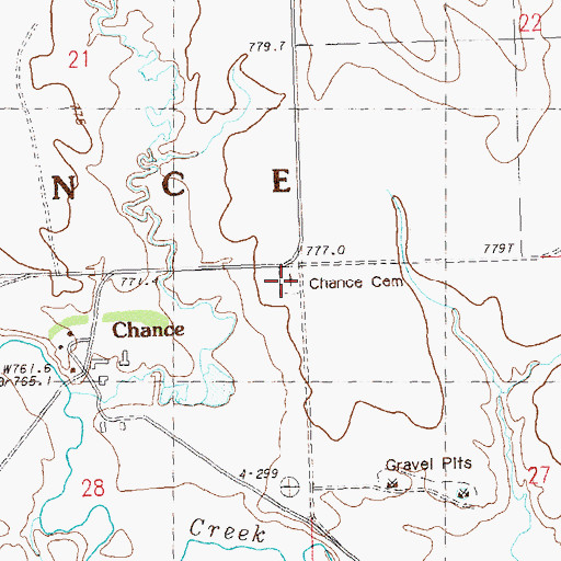 Topographic Map of Chance Cemetery, SD