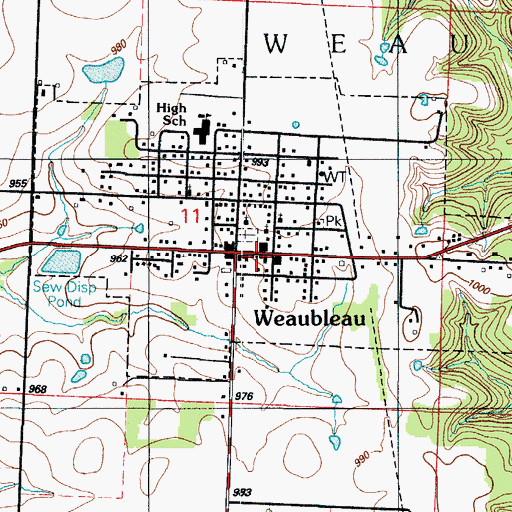Topographic Map of Weaubleau Post Office, MO