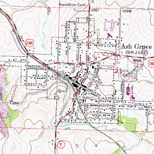 Topographic Map of Ash Grove Post Office, MO