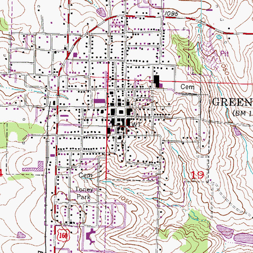 Topographic Map of Greenfield Post Office, MO