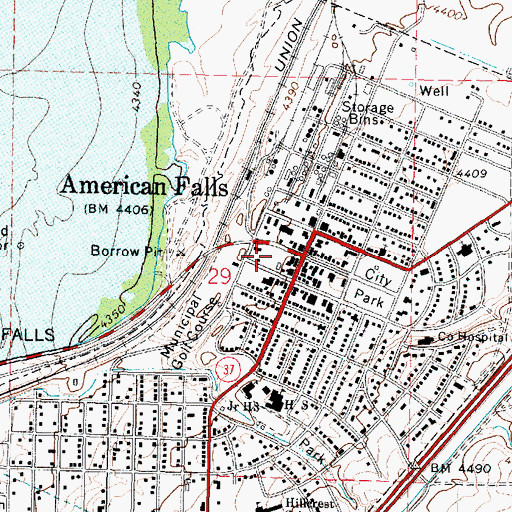 Topographic Map of American Falls Post Office, ID