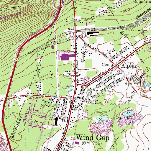 Topographic Map of Wind Gap Post Office, PA