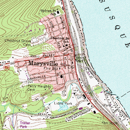 Topographic Map of Marysville Post Office, PA