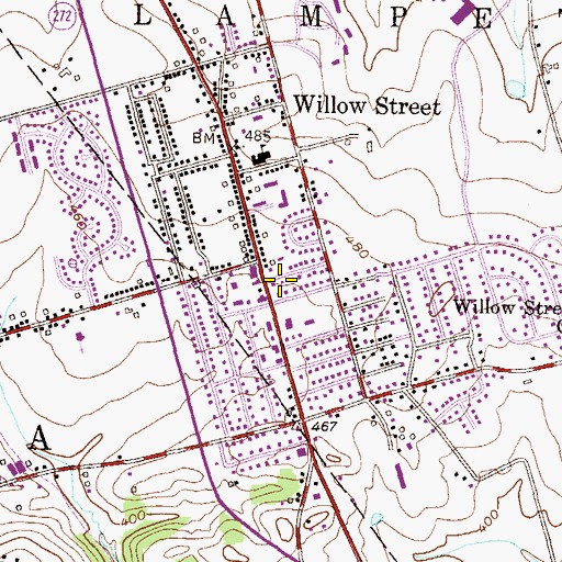 Topographic Map of Willow Street Post Office, PA