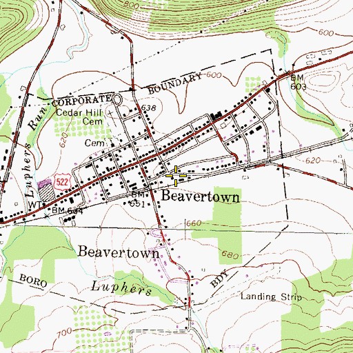 Topographic Map of Beavertown Post Office, PA