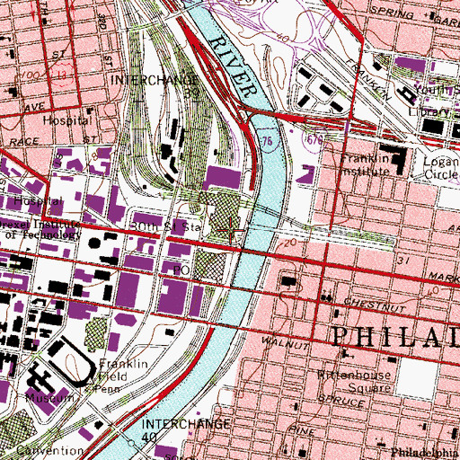Topographic Map of 30th Street Post Office, PA