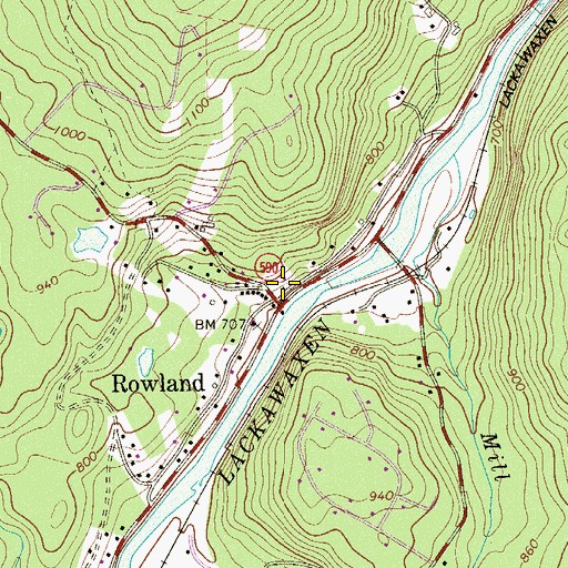 Topographic Map of Rowland Post Office, PA