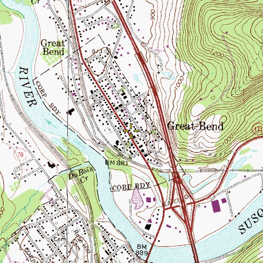 Topographic Map of Great Bend Post Office, PA