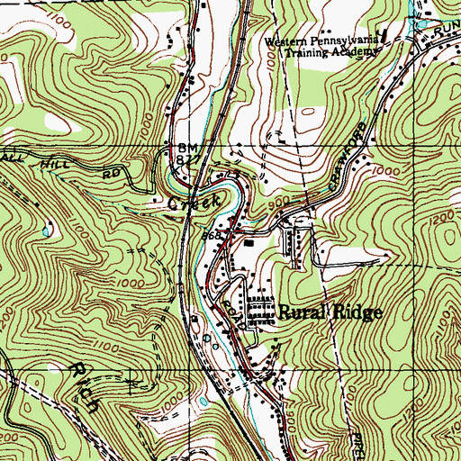 Topographic Map of Rural Ridge Post Office, PA
